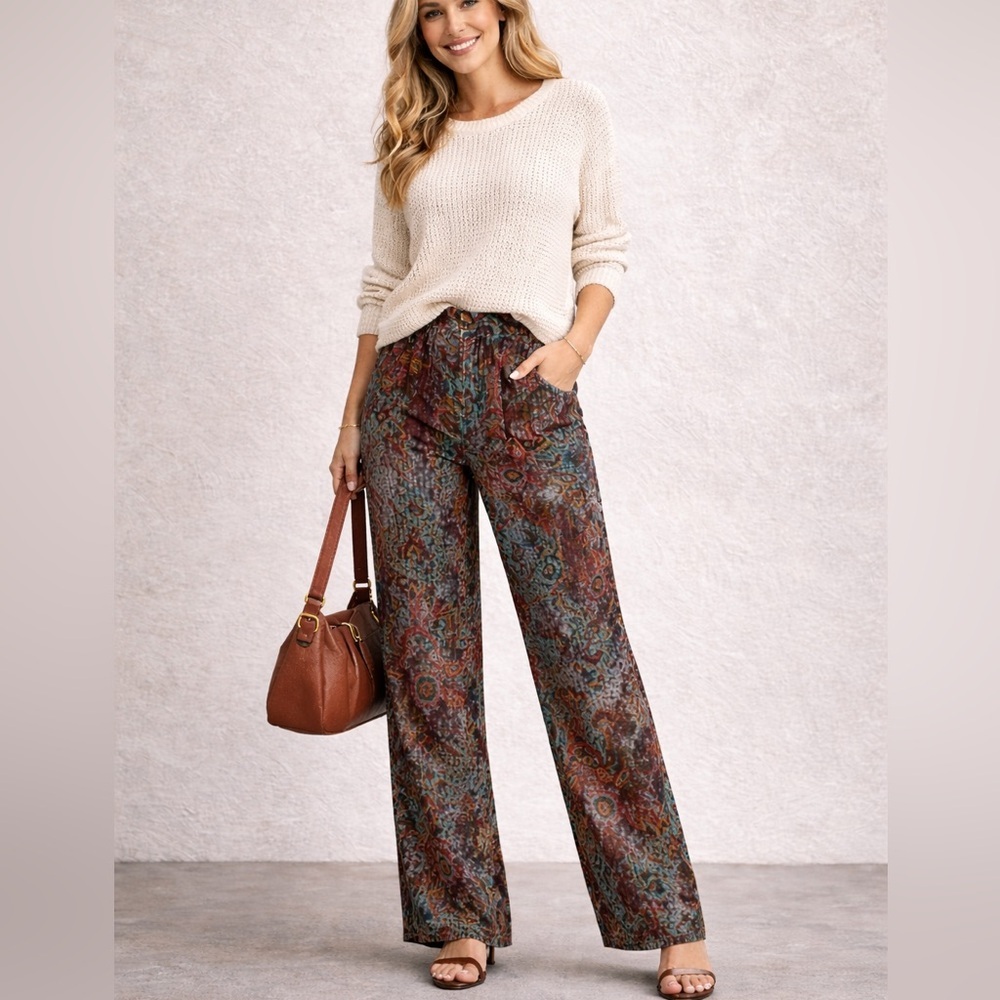 Dixie Multicolor Chenille Patterned Trousers | Made in Italy | Size M